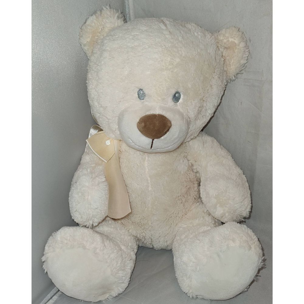 Animal Adventure plush cream teddy bear soft brown nose blue eyes 2018 15 “ Sitt